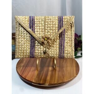 Vintage Raffia Straw Clutch – 11.5” x 8.5”, Natural Woven Handbag
